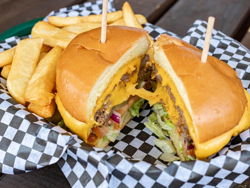 The cape burger on a toasted bricohe bun from LongBills on Cape San Blas in Florida
