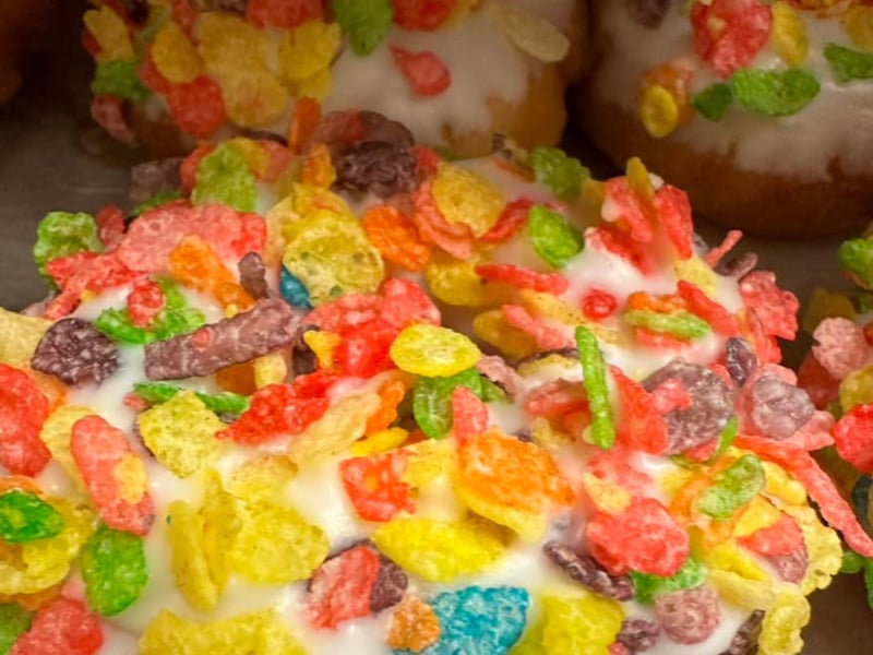The fruity pebbles donut from Webers Little Donut Shop in Cape San Blas, Florida