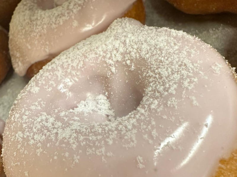 The strawberry donut from Webers Little Donut Shop in Cape San Blas, Florida