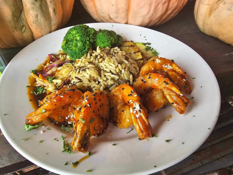 Orange garlic honey prawns at Provisions