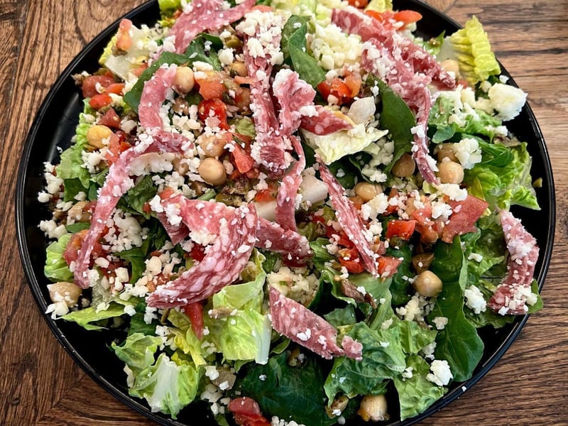 A cobbed salad with homemade ranch dressing