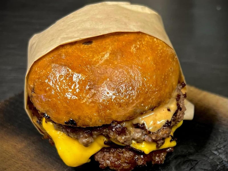 The smash burger at Joe Mamas Wood Fired Pizza