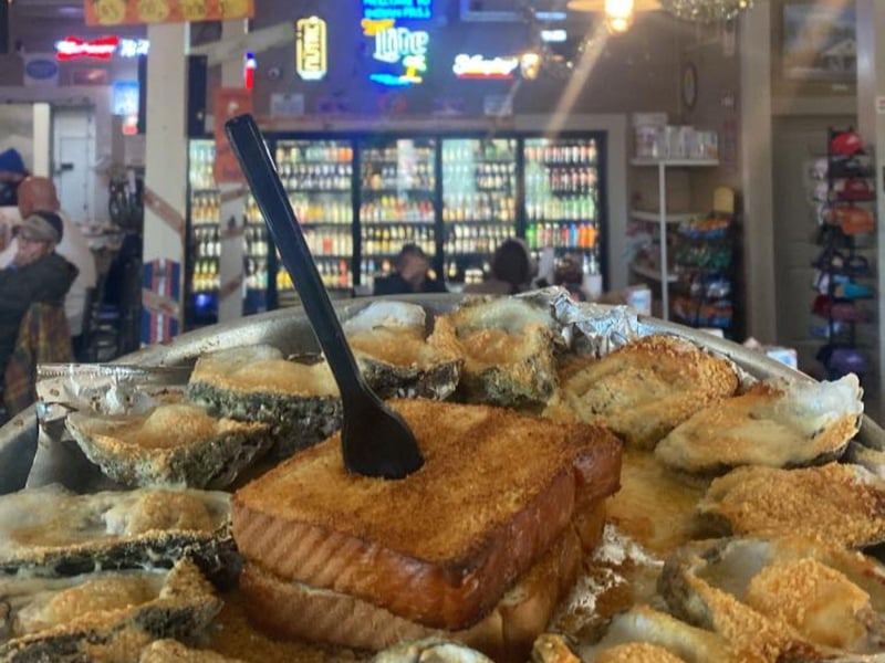 Baked oysters at Indian Pass Raw Bar in Port St. Joe, Florida