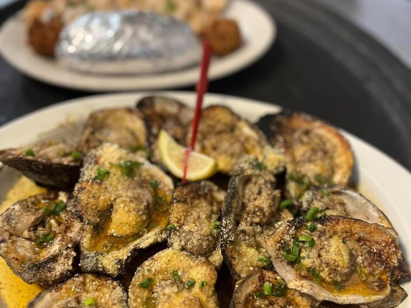 Baked oysters at Bayou Bills Crab House in Santa Rosa Beach, Florida