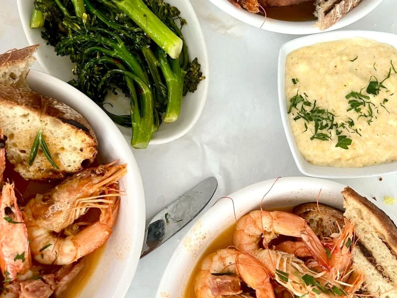 Fresh shrimp and broccolini from Bud and Alleys in Seaside, Florida