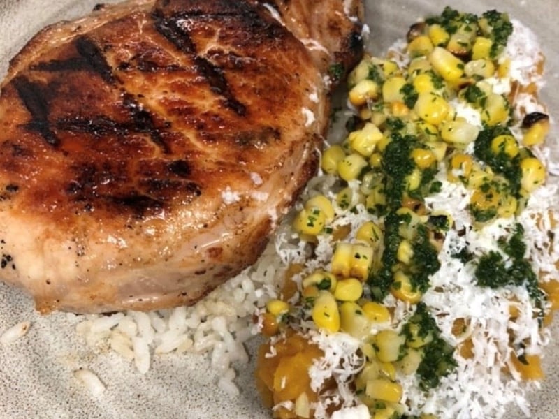 The Kurobuta porkchop at Caliza Restaurant in Alys Beach, Florida