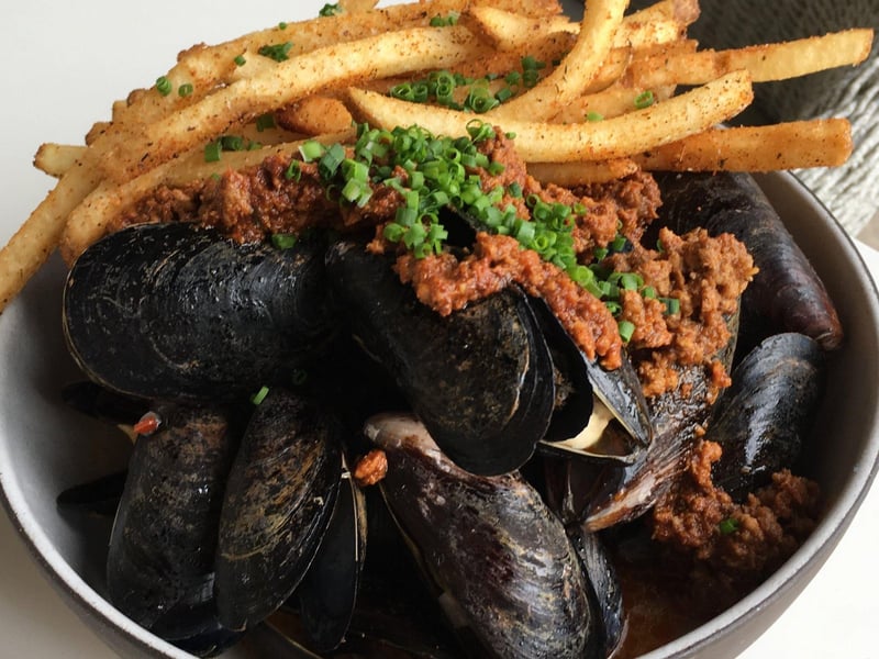 Maine Mussels served with Cajun French fries