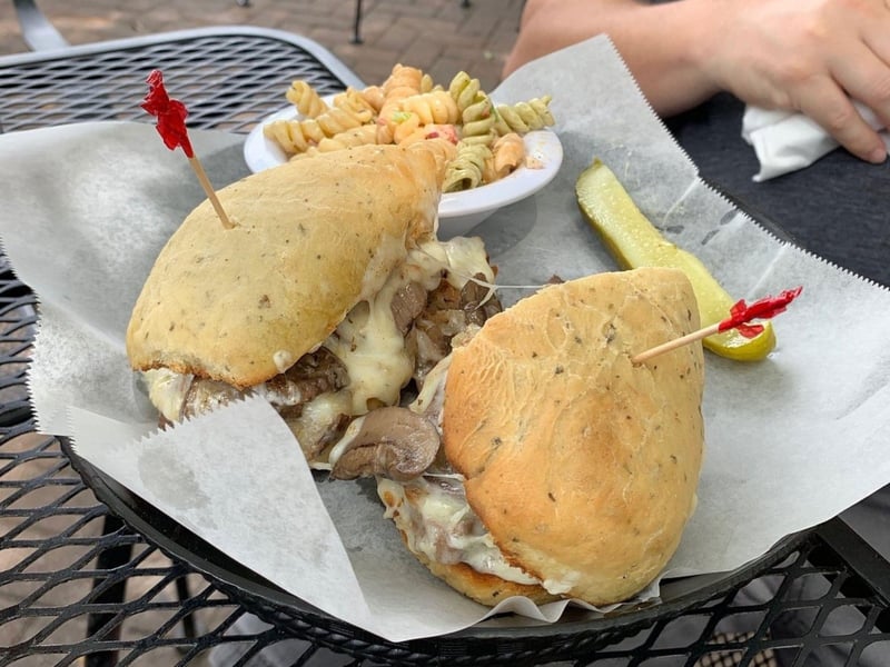 The steak sandwich on a freshbaked Italian herb roll