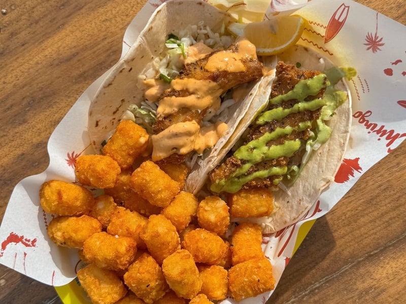 Beer battered fish tacos at Chiringo