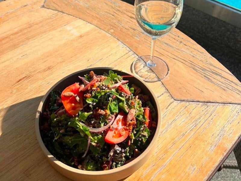A baby kale and red quinoa salad