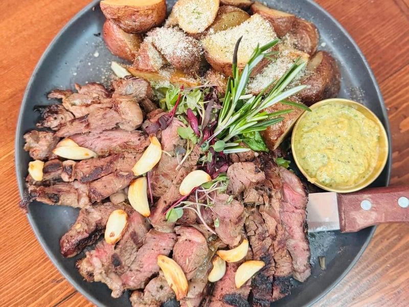 Steak and potatoes from Goatfeathers