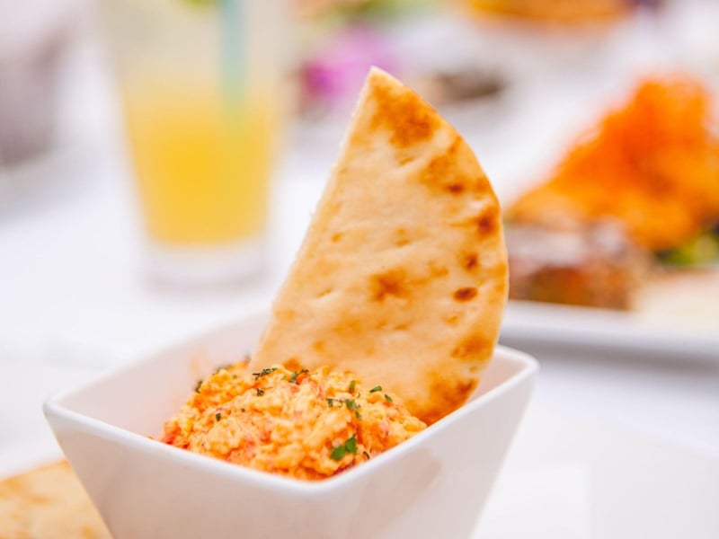 Fresh pita bread with pimento cheese
