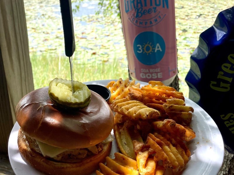 The pulled BBQ chicken sandwich with Cajun waffle fries