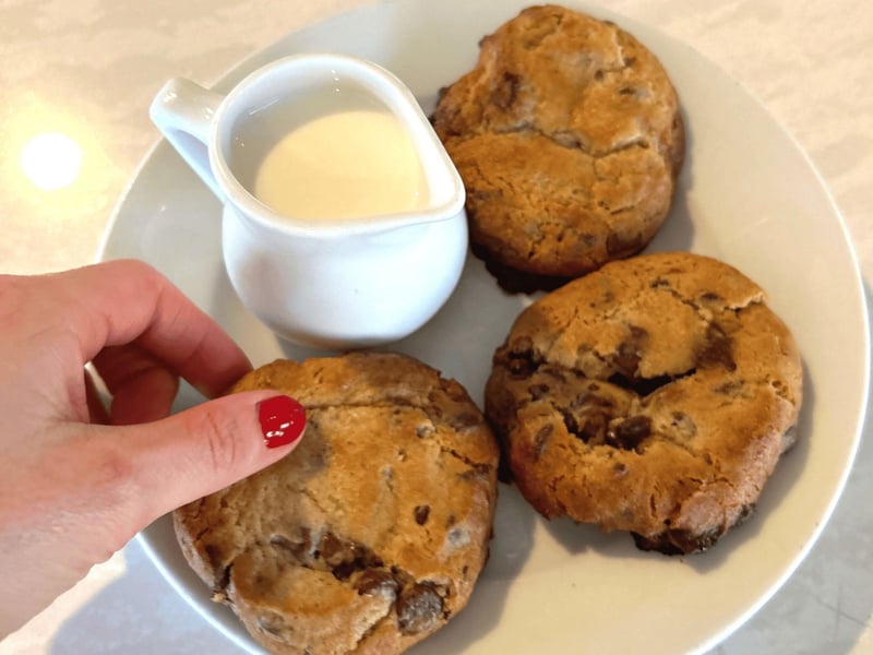 Triple chocolate chip cookies with whipped espresso cream