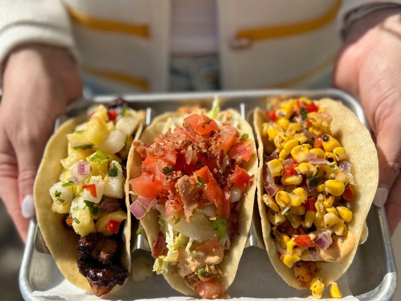 Pork belly, shrimp and chicken tacos