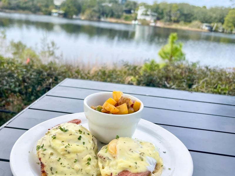 A traditional Eggs Benedict with cottage potatoes