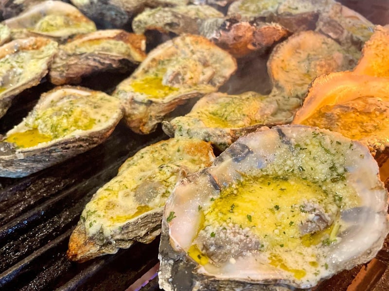 Fresh chargrilled oysters