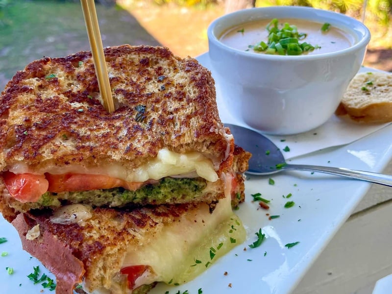 The caprese grilled cheese with creamy butternut squash bisque
