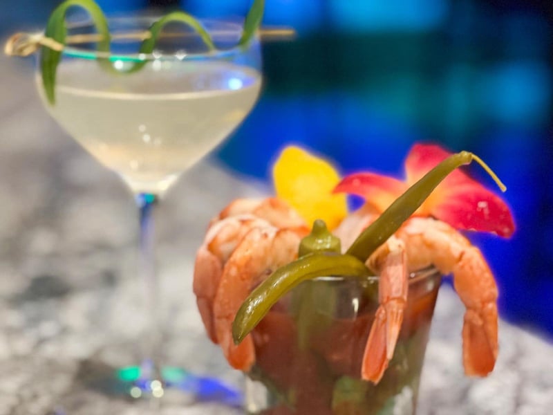The shrimp cocktail with a martini