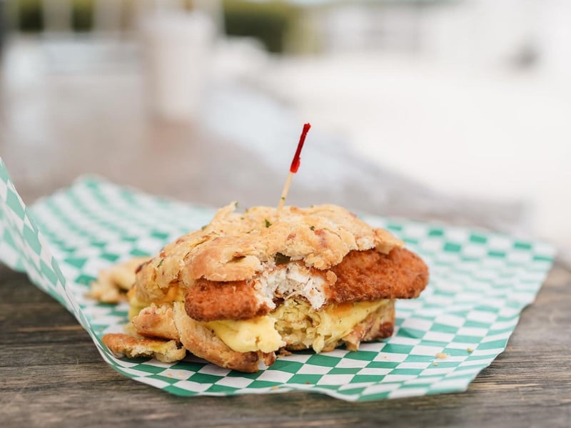 The breakfast biscuit at Pickles Burgers and Shakes