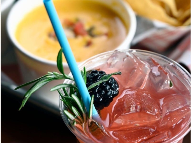 A fresh cocktail with cheese dip