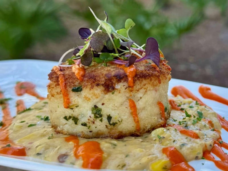 The crab cake with chipotle cream corn on Highway 30A