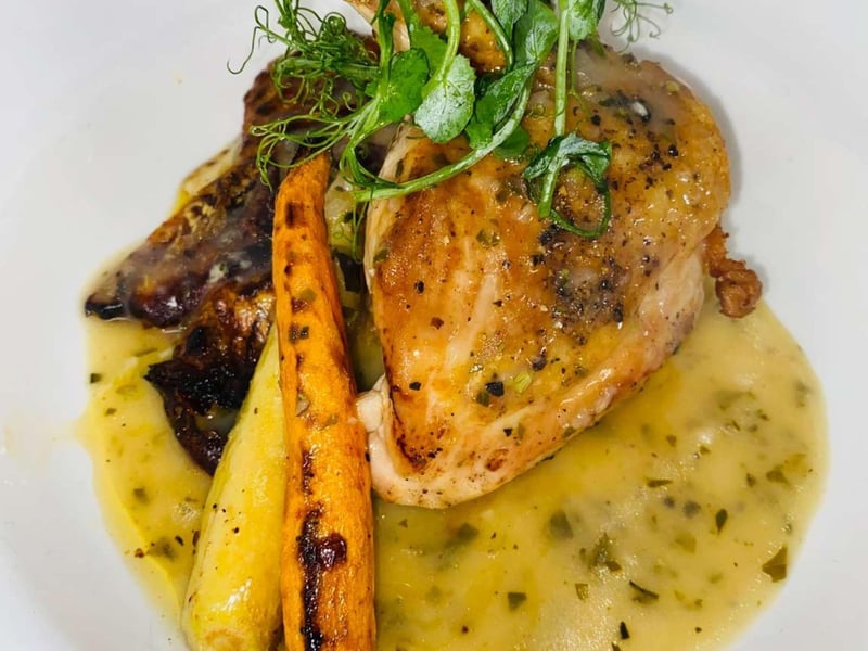 Roasted chicken breast with sweet potato gratin