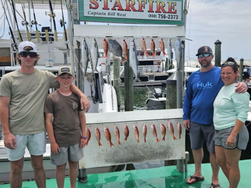 A group with their catches on the dock