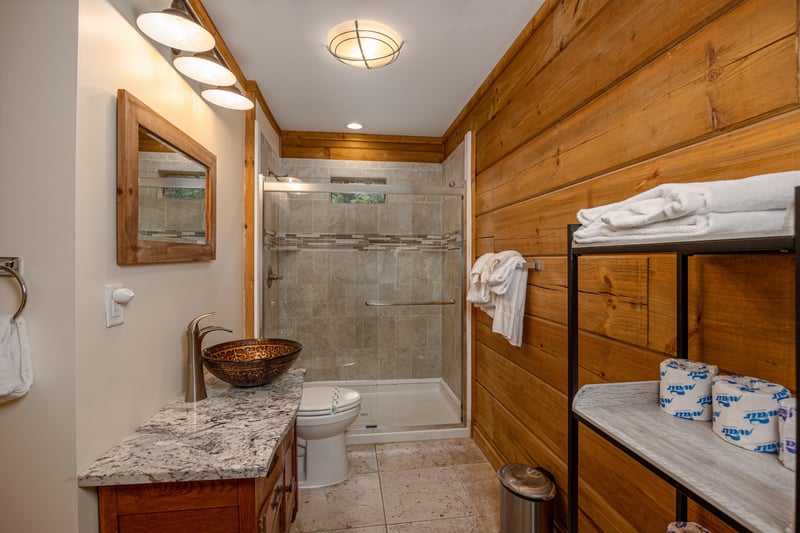 Bathroom With Walk in Shower at Tammys Place At Baskins Creek