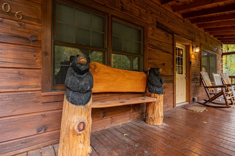 Bench on the Front porch at Tammys Place At Baskins Creek