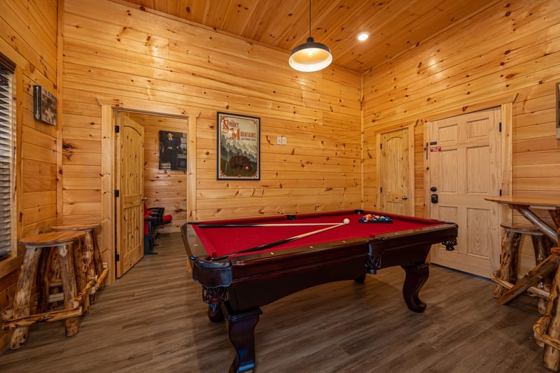 Pool table at Mountain Pool  Paradise, a 3 bedroom cabin rental located in Pigeon Forge