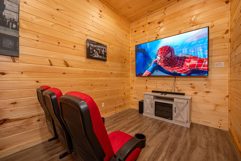 Theater flat screen at Mountain Pool  Paradise, a 3 bedroom cabin rental located in Pigeon Forge