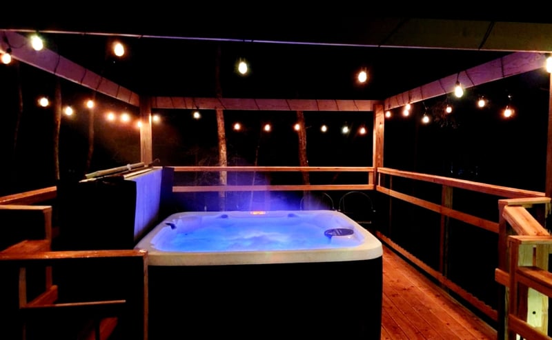 Hot Tub at night at Moonlit Mountain Lodge