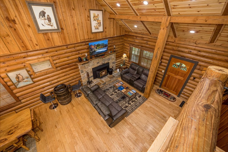 Livingroom View From Loft at Moonlit Mountain Lodge