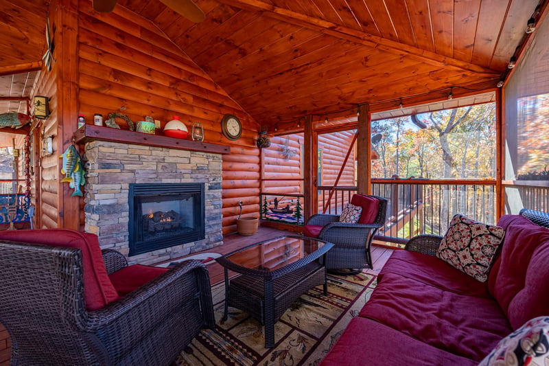 Fireplace on Screened In Porch at Anglers Ridge