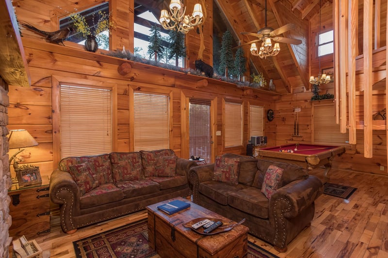 living room sofa and loveseat at always  forever a 1 bedroom cabin rental located in pigeon forge