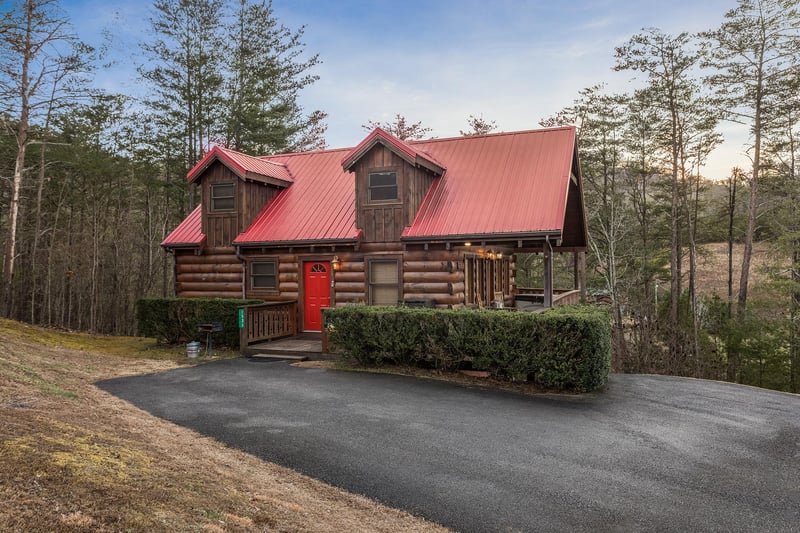 front cabin exterior with flat parking at always  forever a 1 bedroom cabin rental located in pigeon forge