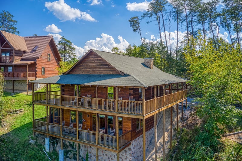 Exterior drone view at Bear Country, a 3bedroom cabin rental located in Pigeon Forge