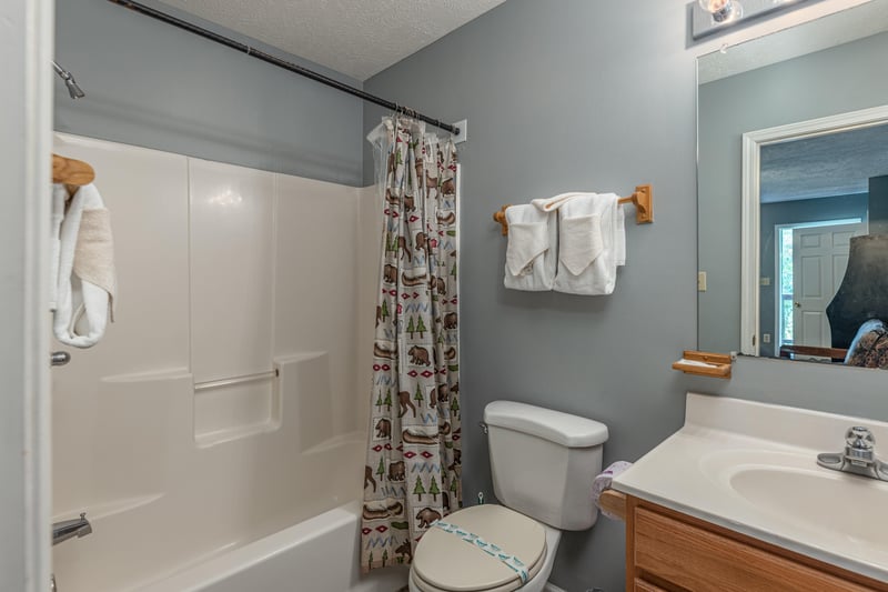 Bathroom with a tub and shower at Wildlife Retreat, a 3 bedroom cabin rental located in Pigeon Forge