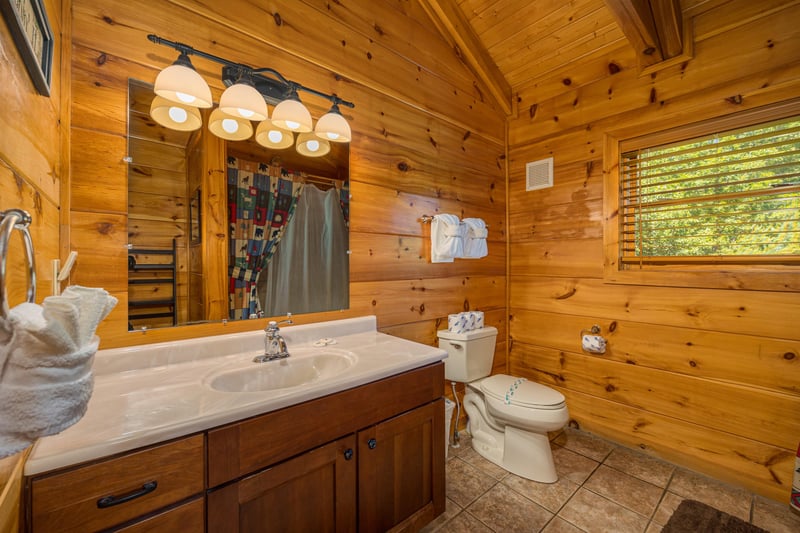 Loft bathroom at Moonbeams  Cabin Dreams, a 3 bedroom cabin rental located in Pigeon Forge