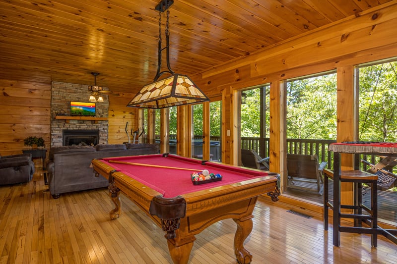 Pool table at Moonbeams  Cabin Dreams, a 3 bedroom cabin rental located in Pigeon Forge