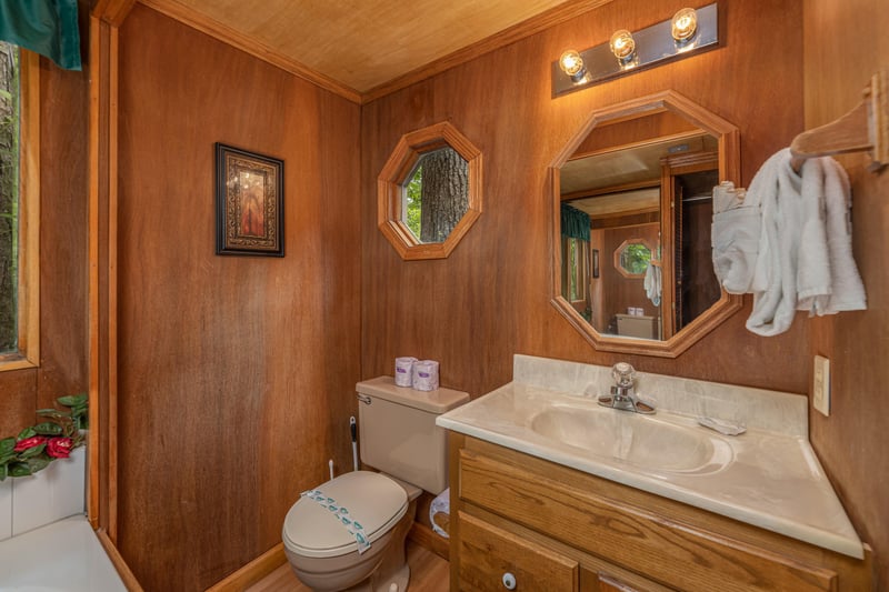 Bathroom at Heavenly Hideaway, a 2bedroom cabin rental located in Gatlinburg