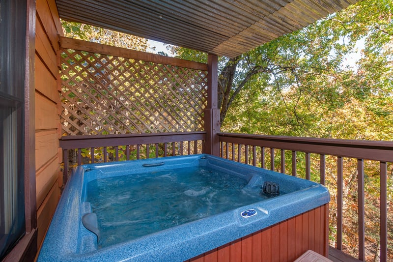 Hot tub at Hawks Nest, a 1 bedroom cabin rental located in Pigeon Forge