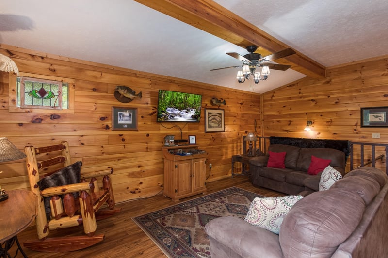 Living room with a TV at Birds Eye View, a 2bedroom cabin rental located in Gatlinburg