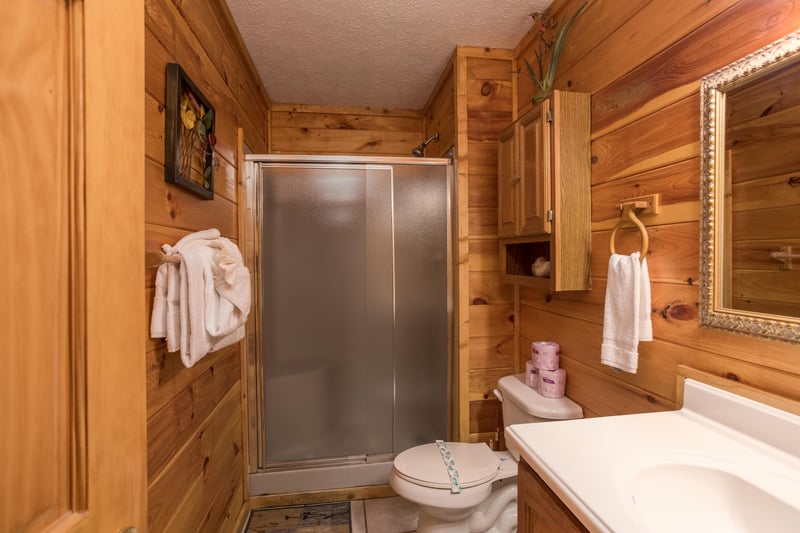 Bathroom with a shower at Birds Eye View, a 2bedroom cabin rental located in Gatlinburg