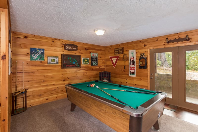 Pool table at Birds Eye View, a 2bedroom cabin rental located in Gatlinburg