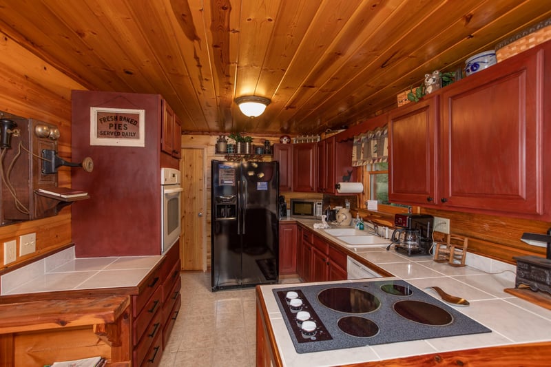 Kitchen at Moonshiners Ridge, a 1bedroom cabin rental located in Pigeon Forge