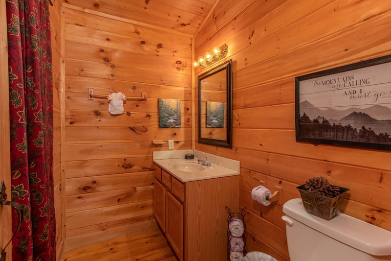 Bathroom at A View for You, a 1 bedroom cabin rental located in Pigeon Forge