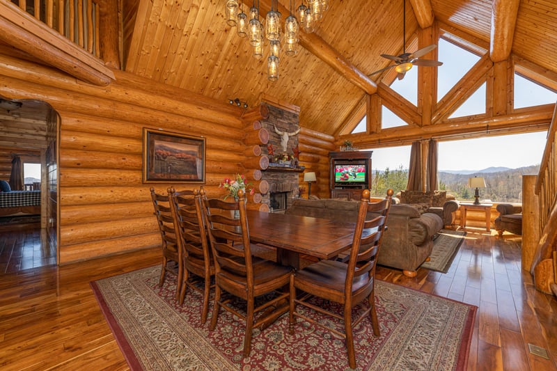 Dining table for 8 at Gods Country, a 4 bedroom cabin rental located in Pigeon Forge