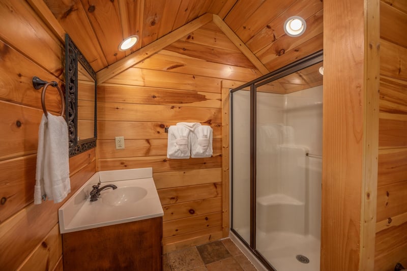 Bathroom with a shower at Gods Country, a 4 bedroom cabin rental located in Pigeon Forge